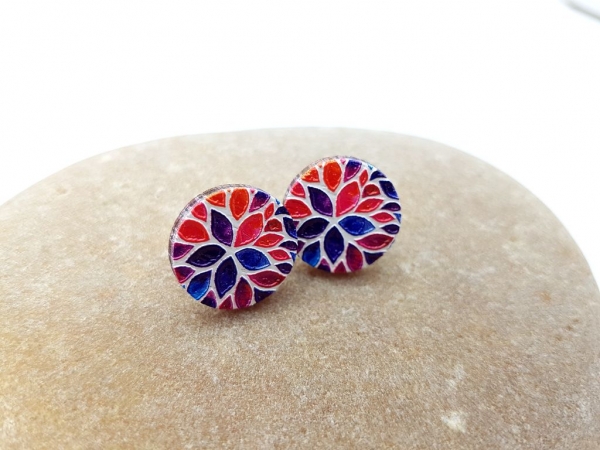 pinke Blumen 3D Holz Scheiben Ohrstecker flower